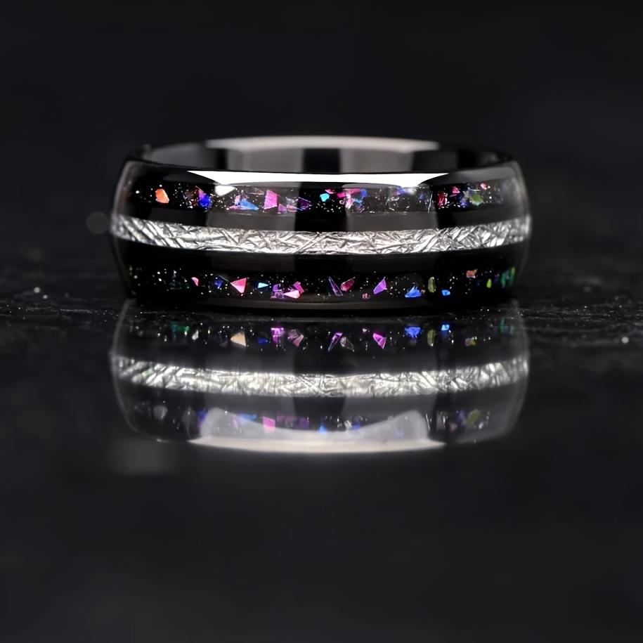 Galaxy Shimmer Inlay Stainless Steel Ring - Unisex Accessory